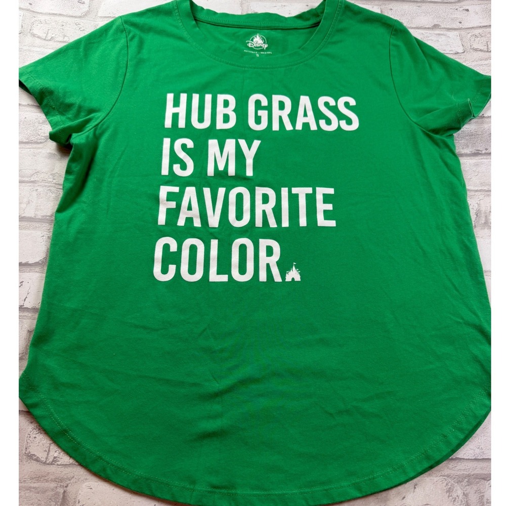 Disney Hub Grass Is My‎ Favorite Color T-Shirt Womens S Green Graphic Tee EUC